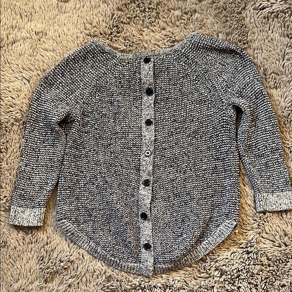 Navy Heathered Cardigan Sweater with Round Neckline - Picture 1 of 4